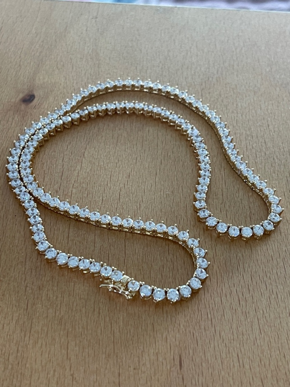 Gold-Tone Clear MOISSANITE Tennis NECKLACE-Jewelry Gold over .925 Silver NEW